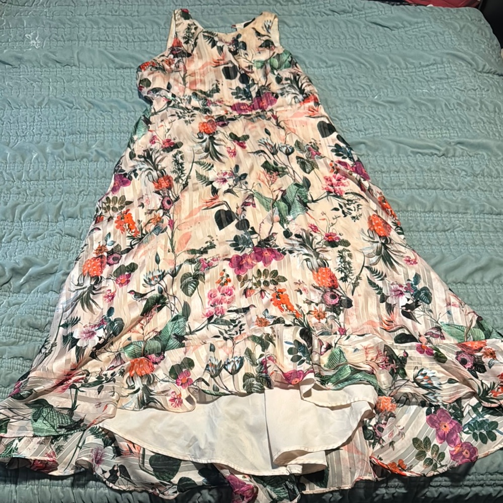 Banana Republic Pink Orange Floral Tea-length High-Low Summer Wedding Sundress